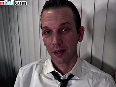 Dominatrix office manager asks the pathetic worker for a rim job
