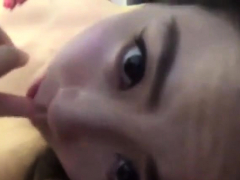 Enthousiasteling, Aziatisch, Pijpbeurt, Sperma shot, Gezichtspunt, Tiener