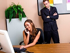 デカ尻, フェラチオ, 茶髪の, バック, 自然山雀, オフィス, ストッキング, オッパイの