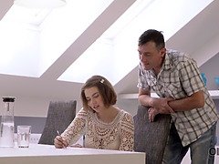 Marina Visconti with natural boobs makes love to old
