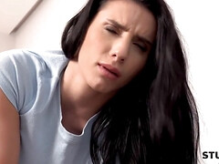 STUCK4K. Man humps girlfriend from Romania who is trapped in the couch