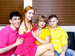 Hot ladies sharing dicks in a foursome fucking scene