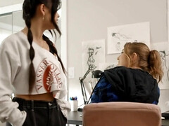 デカパイ, 毛深い, レズビアン, 自然山雀, 小柄, 現実, ラフ, フェラする