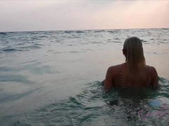 Strand, Blond, Vriendin, Orgasme, Doordringend, Gezichtspunt, Roken, Tieten likken