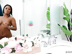 Badkamer, Zwart, Pijpbeurt, Zwart, Natuurlijke tieten, Tiener, Bekijker, Nat