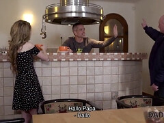 Skinny Peach gets drilled by BF's older man while daddy's away