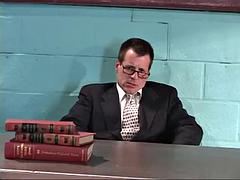 Brunette young thing sucks and fucks horny teacher on desk