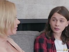 Two Gorgeous Mature Moms Seduce Skinny Hippie Youngster