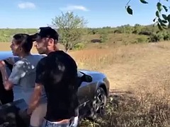 Straight guy fucks 18 year old student outdoors in the car and they both cum