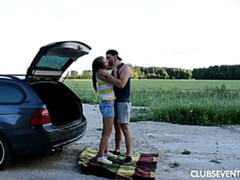 Rubia, Mamada, Europeo, Corridas faciales, Sexo duro, Al aire libre, Público, Afeitado