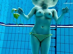 ビーチ, 女, 公共, ロシア人, 一人, ティーン, オッパイの, 水中