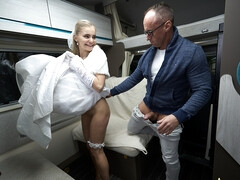 Skinny bride gets fucked by a limo driver and soaked in sperm
