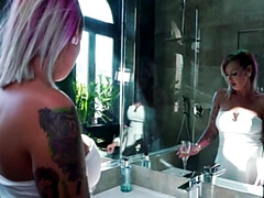 Big-breasted blonde MILF masturbating in the shower with toy - Xandra