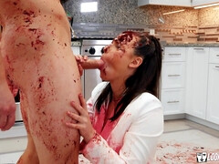 Chica, Morena, Estilo perrito, Pajear, Cocina, Lamidas, Coño, Sexo fuerte