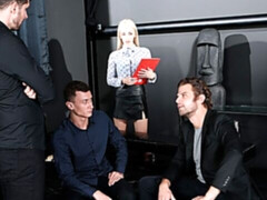 Blond-haired office hoe Julia Rain getting gang-banged hard