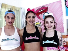 Cute-looking babes Lenna Lux, Angelica Cruz and Jeyla Spice suck with love