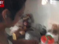 Asiático, Culo grande, Pareja, Polla, Cocina, Coño, Calientapollas, Esposa