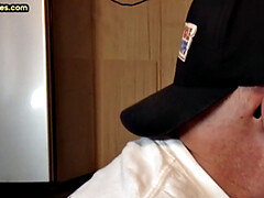 Mature DILF with glasses at gloryhole sucks neighbor's dick