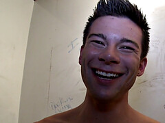 Real straight dude at gloryhole sucked by twink till cum in mouth