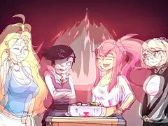 Gros seins, Sucer une bite, Éjaculation interne, Double pénétration, Groupe, Hard, Fête, Nénés