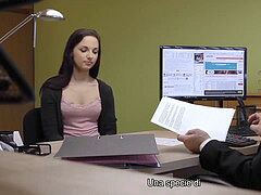 LOAN4K. Serious loan agent plumbs rectum of pretty black-haired