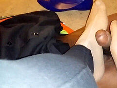 Grote lul, Zwart, Sperma shot, Voetbeurt, Nylonstof, Panty, Schoenen