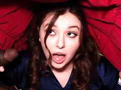 Threesome with a curvy teen who loves black and white