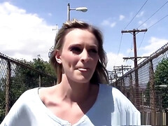 Stranded blonde has outdoor sex for money