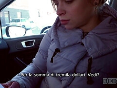 Calibri Angel gives a sloppy handjob in a car for cash