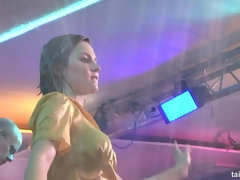 ブロンド, 衣服着たままセックス, クラブ, バック, 女, 穴開きパンティ, ストッキング, 濡れ