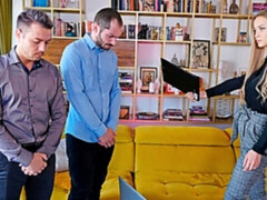 デカパイ, ブロンド, バック, ダブル開発, 手コキする, 3p男男女, 剃毛, 三人