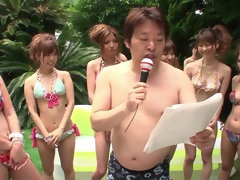 ビキニ, 茶髪の, 汚れた　, グループ, Hd, アウトドア, プール, ティーン