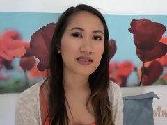 Asiático, Morena, Coño, Afeitado, Flaco, Tetas
