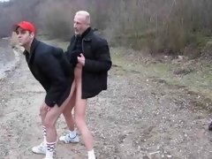 Dad and young guy outdoor fucking