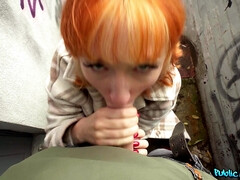 Nana, Dingue, Européenne, Faciale, De plein air, Public, Chatte, Rousse roux