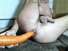 Fucking my hole deep with huge vegetables until I cum out of it twice
