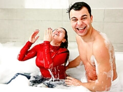 Badkamer, Grote kont, Pijpbeurt, Bruinharig, Handbeurt, Tiener, Tieten likken, Nat