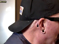 Mature gay man gets gloryhole action after sucking cock