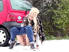 Outdoor solo pissing with a long-haired blonde Bianca Ferrera