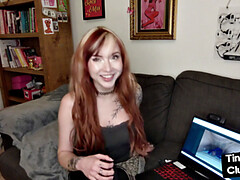 Redhead seduces tattooed dude with small dicks in the house