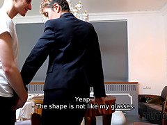 Russian old-young tutor gets caught stealing glasses & gets drilled hard in doggystyle