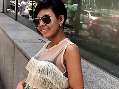 アジア人, 茶髪の, チン, バック, ハードコア, 淫乱熟女, アウトドア, オッパイの