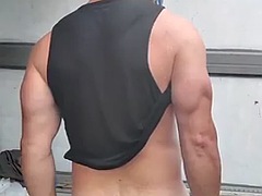 Grote lul, Sperma shot, Erotisch, Sportzaal, Masturbatie, Spier, Douche, Webcamera