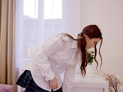 デカパイ, 巨乳な, 下着, ポルノスター, 赤毛, 一人, ストッキング, オッパイの