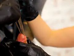 Trio cruel latex princesses demolish tattooed sub with deep sounding & urethral masturbating