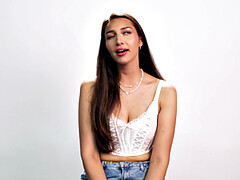 Big-titted babe solo masturbating after casting