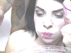 Premium mass ejaculation - Elya guzzles 56 ginormous mouthful cumshots