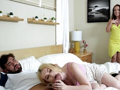 MILF joins stepdaughter to make sure that she sucks cock well