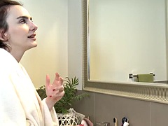 素人, 美女, 茶髪の, ドイツ人, オナニー, シャワー, 一人