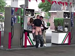 Cute teen girl PUBLIC sex construction site gangbang 3some